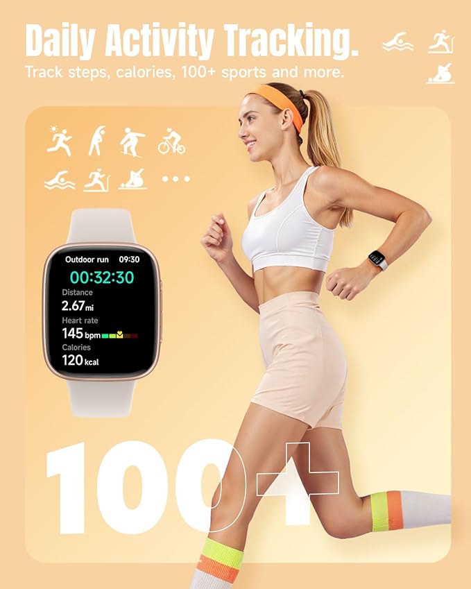 Smart Watch for Women Android & iPhone, 1.85" Ultra HD AMOLED Display,10 Day Battery, 3ATM Swimming Waterproof, Answer/Make Calls, Fitness/Heart Rate/Sleep Tracker/100 Sports, Beige