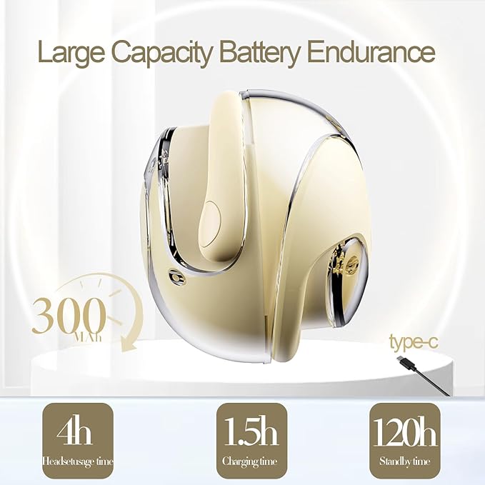 Open Ear Headphones Wireless Bluetooth 5.4, Air Conduction Wireless Bluetooth Earphone, OWS Hanging Earphones with Earhooks and Mic, Open Ear Earbuds IPX5 Waterproof for Sports Gaming Driving(Khaki)