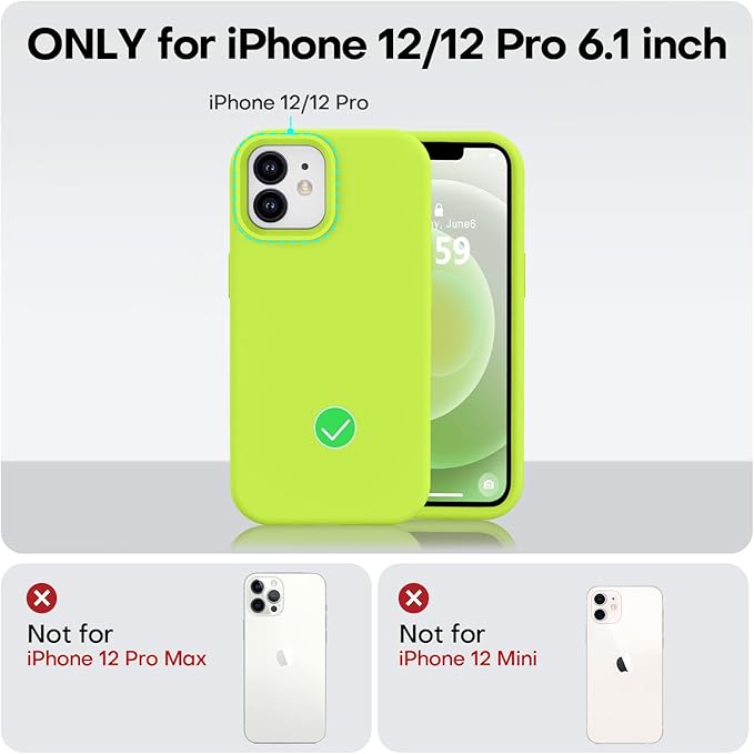 Vooii Compatible with iPhone 12 Case/iPhone 12 Pro Case, Liquid Silicone Upgrade [Soft Anti-Scratch Microfiber Lining] [Shockproof Drop Protection] Phone Case 6.1 inch - Fluorescent Green