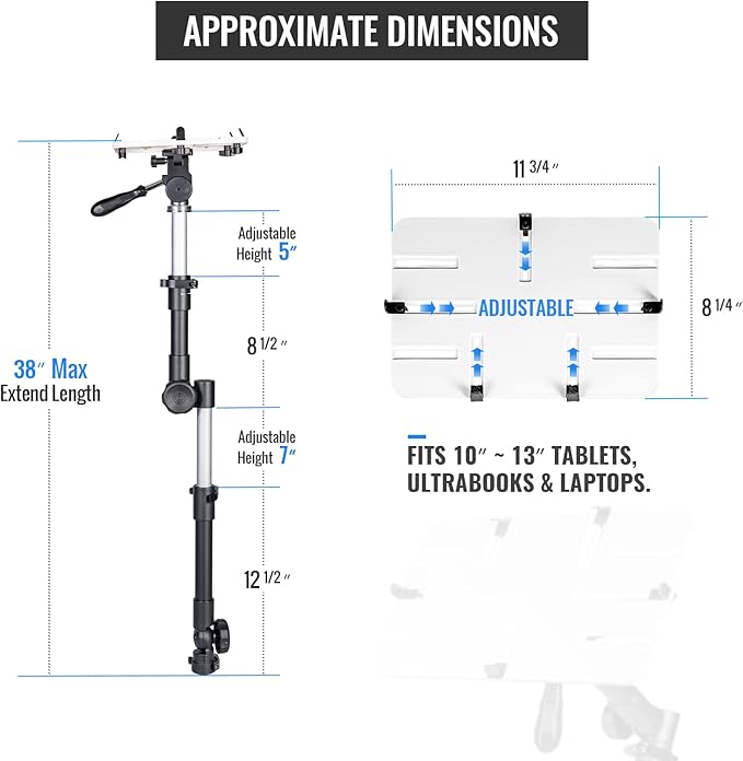 AA-Products T-100AP Aluminum Vehicle Tablets/Laptop/Ultrabooks Computer Mount Stand for Trucks-Vans-Cars-SUVs
