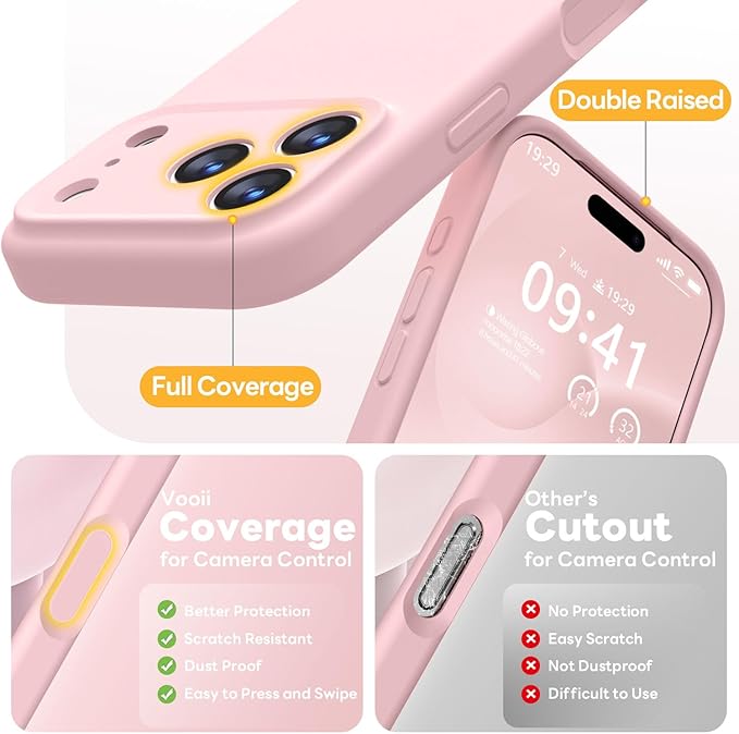 Vooii Magnetic Compatible with iPhone 17 Pro Case (Compatible with Magsafe) (Upgraded Camera Protection) Liquid Silicone Shockproof Full Body Protective Phone Cover for Women Men, Pink Sand, 6.3”