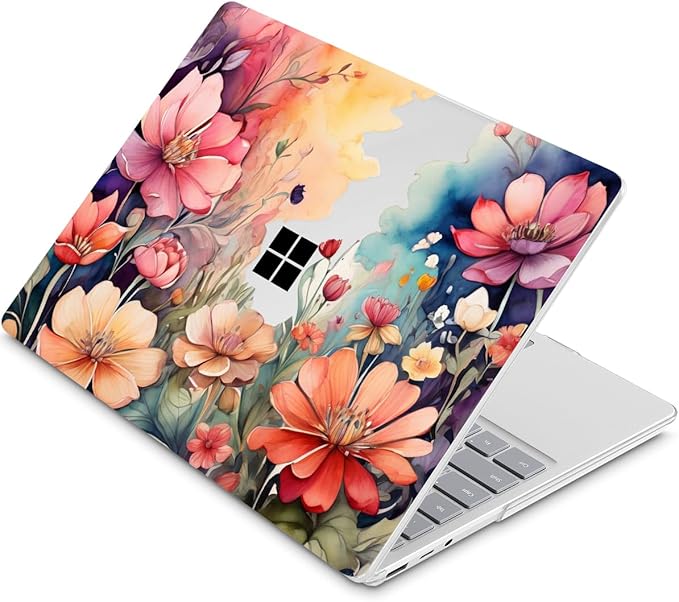 Tuiklol Case for 12.4 Inch Microsoft Surface Laptop Go 3/2 / 1 2023-2020 Releases, Plastic Hard Shell Case with Screen Protector and Keyborad Cover +Dust Plugs Model 2013/1943,Ilustration Flowers