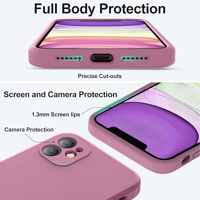 Vooii Compatible with iPhone 11 Case, Upgraded Liquid Silicone with [Flat Edges] [Camera Protection] [Soft Anti-Scratch Microfiber Lining] Phone Case for iPhone 11 6.1 inch - Lavender Purple