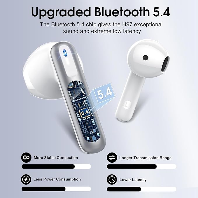 Wireless Earbuds, Bluetooth 5.4 Headphones with 3D Bass Stereo, 40H Ultralight in-Ear Buds, Bluetooth Earbuds with 4 ENC Noise Cancelling Mic, USB-C, IP7 Waterproof Earphones for Android iOS, Sillver