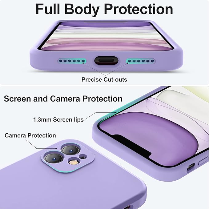 Vooii Compatible with iPhone 11 Case, Upgraded Liquid Silicone with [Flat Edges] [Camera Protection] [Soft Anti-Scratch Microfiber Lining] Phone Case for iPhone 11 6.1 inch - Light Purple