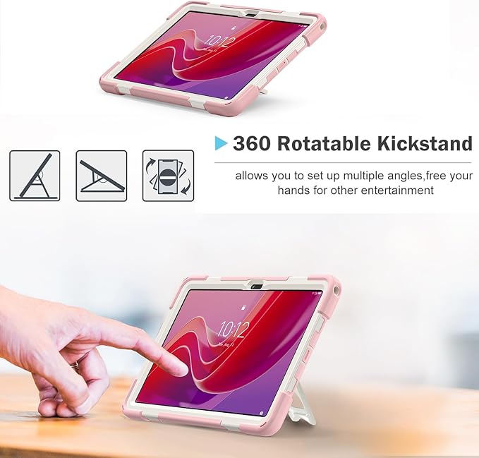 ProCase Protective Case for Lenovo Tab M11 / Lenovo Tab K11 LTE 2024, Rugged Heavy Duty Shockproof Rotating Kids Cover with 360° Rotate Kickstand & Shoulder Strap for Tab TB330FU TB330XU -Pink
