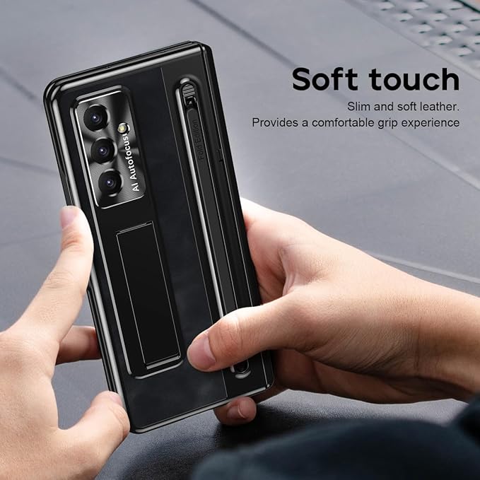 DEMCERT for Samsung Galaxy Z Fold 7 Case with [Pen], Hinge Protection Ultra Thin Built-in Screen Protector Kickstand Lens Protection Slim Case (Black)