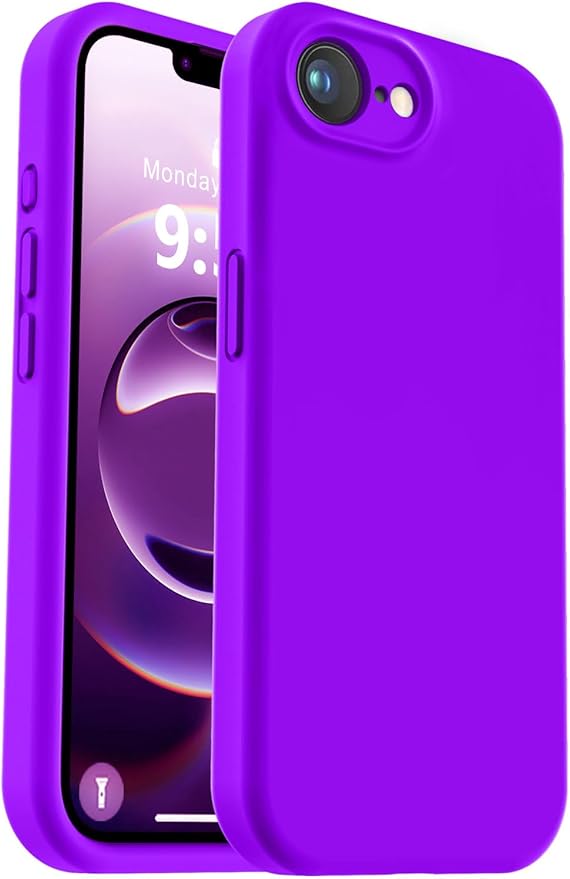 Vooii Compatible with iPhone 16e Case, Liquid Silicone Upgrade [Camera Protection] [Soft Anti-Scratch Microfiber Lining] Shockproof Phone Case for iPhone 16e 6.1 inch - Neon Purple