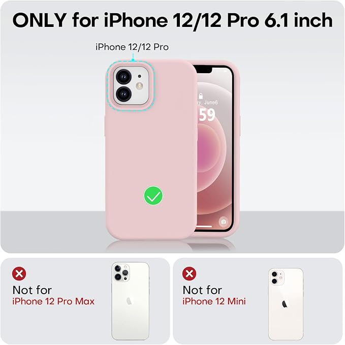 Vooii Compatible with iPhone 12 Case/iPhone 12 Pro Case, Liquid Silicone Upgrade [Soft Anti-Scratch Microfiber Lining] [Shockproof Drop Protection] Phone Case 6.1 inch - Pink Sand