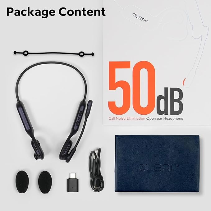 Pilot P200b Pro Wireless Headset with Mic for Work,50dB AI Noise Cancelling Microphone Headphones for Call,Bluetooth 5.3 Open Ear Headphones with USB-C for Mobile Office,Meetings,PC & Phone