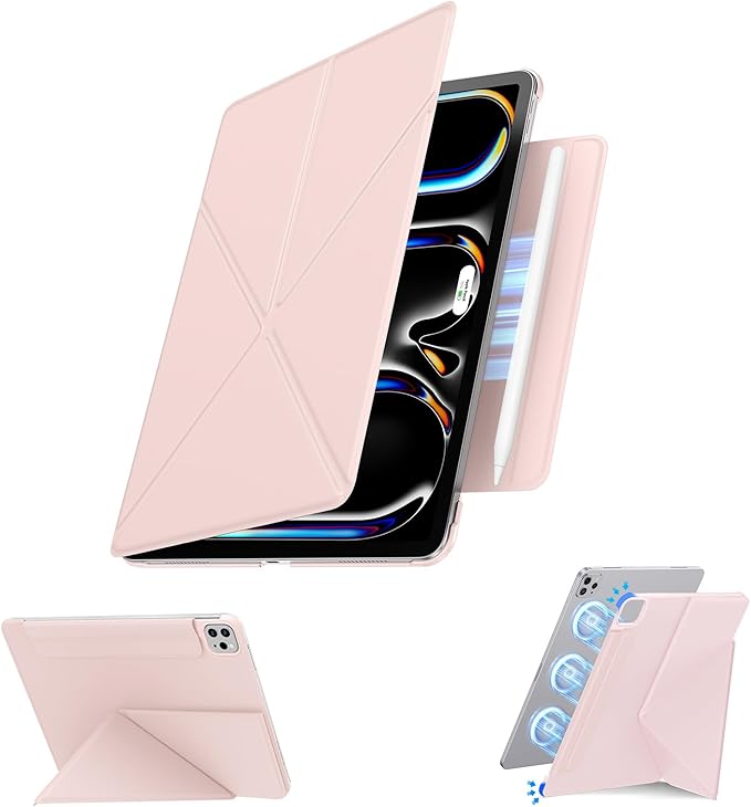 SANUODD for iPad Pro 13 inch Case M4 2024, Slim Powerful Magnetic Attachment Full Corner Protective iPad Case with Auto Wake/Sleep and Hidden Pencil Holder (Pastel Pink, iPad pro 13 inch)