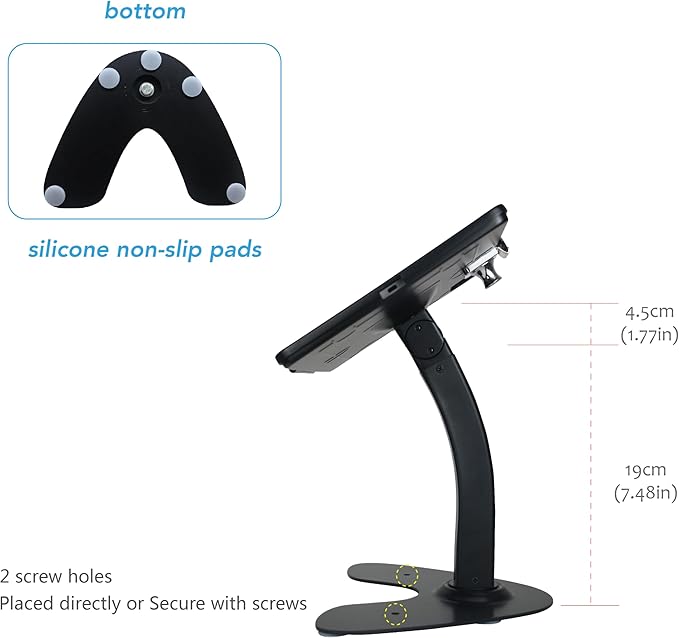 Desktop Anti-Theft Kiosk Stand POS Stand with Lock Bracket for 2025 iPad 11" (A16) 11th/ 2022 iPad 10.9" 10th Gen.,Excluding Other 10.9"& 11",360°Swivel,Metal(Black)