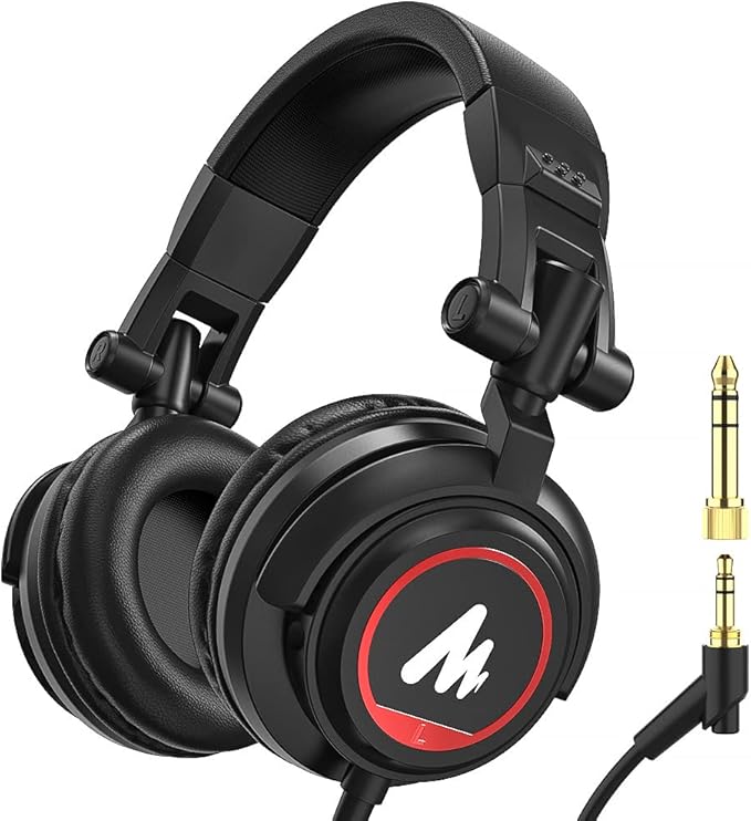 MAONO 50MM Drivers Pro Studio Monitor Headphones, MH501 Over Ear Closed Back Non-Detachable Wired Headset with 3.5mm/6.35mm Jack for Guitar Amp Recording DJ Mixing Piano Music Production Podcast