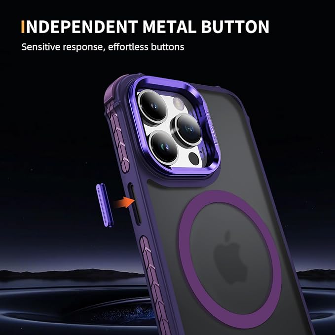 Magnetic for iPhone 14 Pro Max Case Purple with MagSafe Wireless Charging Heavy Duty Military-Grade Shockproof Protection Adjustable Kickstand Slim Matte Anti-Fingerprint Cover Men Women