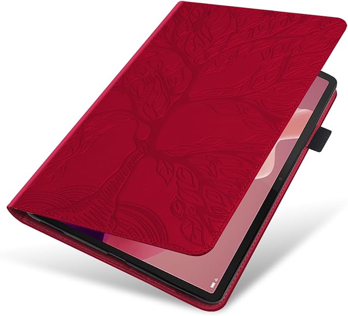 Case for Lenovo Tab P12 12.7 Inch 2023, PU Leather Cover Lightweight Flip Stand Shell with Elastic Band & Card Holder for Lenovo Tab P12 SM-TB370FU/TB371FC-Red