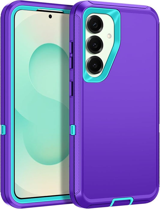 for Samsung Galaxy S25 Case Heavy Duty Protective Shockproof Dropproof 3-Layer Full Body Protection [Without Screen Protector] Tough Rugged Case for Galaxy S25,Purple/Green