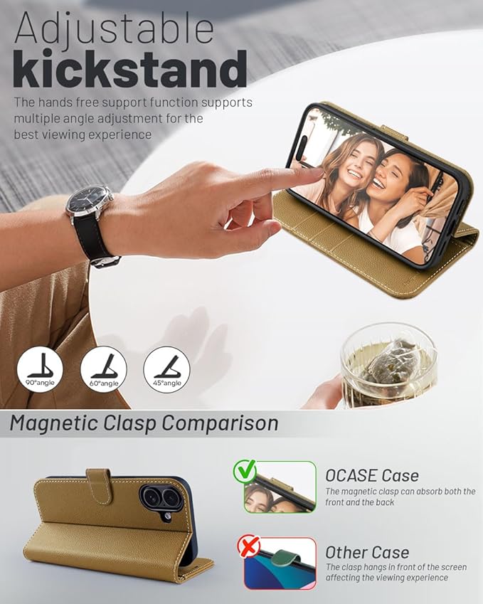 OCASE Compatible with iPhone 16 Wallet Case, PU Leather Flip Folio Case with Card Holders RFID Blocking Kickstand [Shockproof TPU Inner Shell] Phone Cover 6.1 Inch 2024, Copper