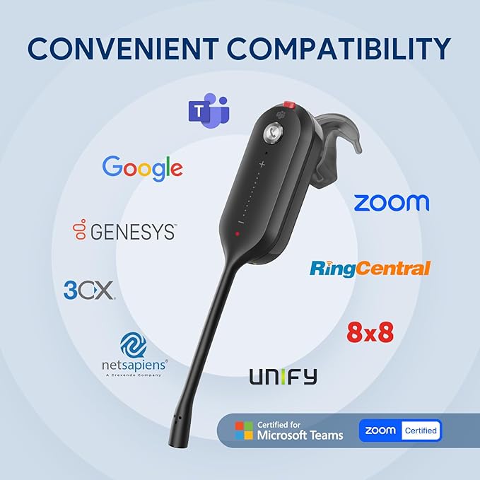 Yealink DECT Wireless Headset WH63 E2 UC,Single Ear (Mono) Convertible Office Headset with Noise Canceling Mic, 607Ft Range,3 Wearing Styles,Connects to Desk Phone and Computer