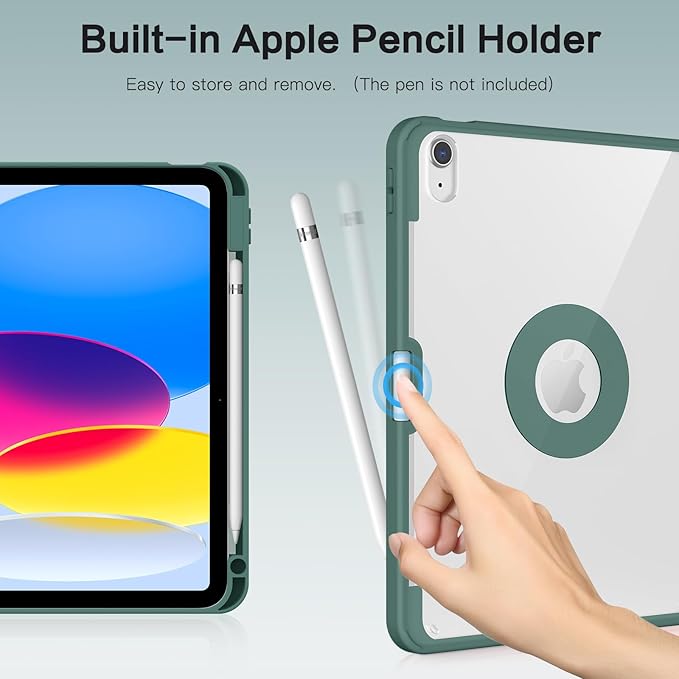 SPARIN Case for iPad A16 11th/10th Generation 2025/2022 (11"/10.9") with Pencil Holder, Magnetic Detachable Hybrid Stand, Portrait/Landscape Angle, Auto Wake/Sleep-Midnight Green