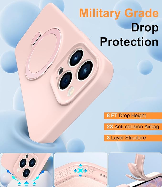 ZHK Liquid Silicone Designed for iPhone 13 pro max Case with Magnet Stand, [Precise Camera Lens Protection][Mil-Grade Drop Shockproof][Soft Anti-Scratch Microfiber Lining] Slim Fit Cover, Pink