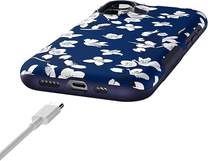 Casely iPhone 17 Case | Floral Forest | Navy Cherry Blossom Floral | Bold Protective Design | Compatible with MagSafe