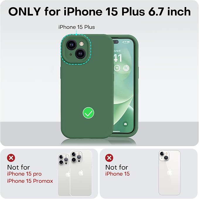 Vooii Compatible with iPhone 15 Plus Case, Upgrade Liquid Silicone [Enhanced Camera Protection] [Soft Anti-Scratch Microfiber Lining] Shockproof Phone Case for iPhone 15 Plus 6.7 inch - Green
