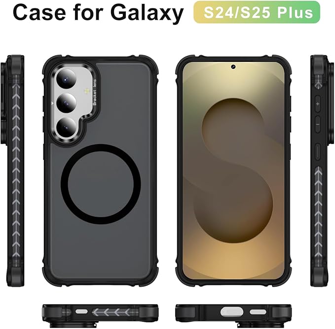 Magnetic for Samsung Galaxy S25 Plus Case/S24 Plus Case Black Fit for MagSafe Military-Grade Shockproof Protection Adjustable Kickstand Slim Matte Anti-Fingerprint Cover Men Women