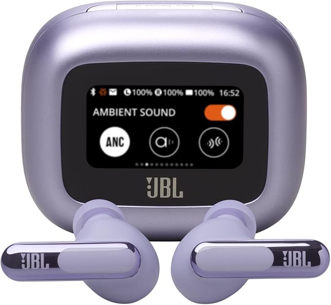 JBL Live Beam 3 - True wireless noise-cancelling closed-stick earbuds, 48Hrs total playback, Wireless Charging, 6 Mics for perfect calls, Multi-point connection, IP55 waterproof and dustproof (Purple)