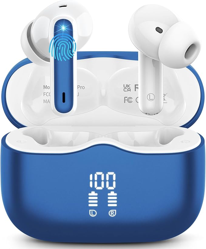 Wireless Earbuds, Bluetooth 5.4 Headphones in Ear with HiFi Stereo Deep Bass, 4 ENC Noise Cancelling Mic Wireless Earphones 40H, in-Ear Earbud Bluetooth Dual LED Display IP7 Waterproof, Dark Blue