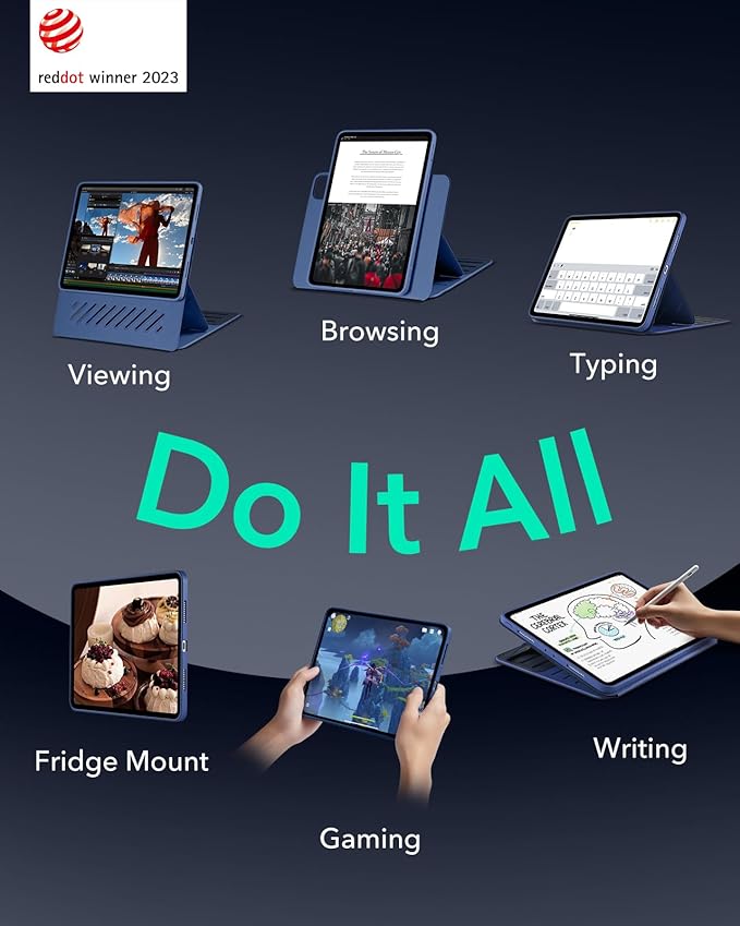 ESR for iPad Pro 13 Inch Case M4(2024), iPad Pro 13 Rotating Case with Removable Magnetic Cover, Adjustable Portrait/Landscape Stand with Raised Screen View, 9 Standing Angles, Shift Series, Blue