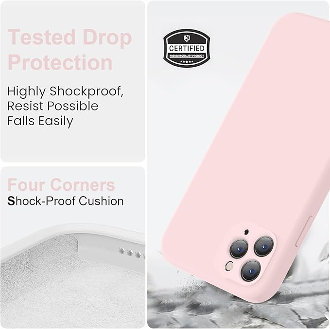 Vooii Compatible with iPhone 11 Pro Max Case, Upgraded Liquid Silicone with [Flat Edges] [Camera Protection] [Soft Anti-Scratch Microfiber Lining] Phone Case for iPhone 11 Pro Max - Chalk Pink
