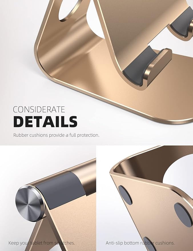 Lamicall Tablet Stand, Adjustable Tablet Holder - Desktop Stand Dock Holder Compatible with 4-13" Tablets Such as iPad Pro 11, 9.7, 10.5, 12.9 Air Mini, Kindle, Tab, iPhone Air 17 Pro Max, Gold