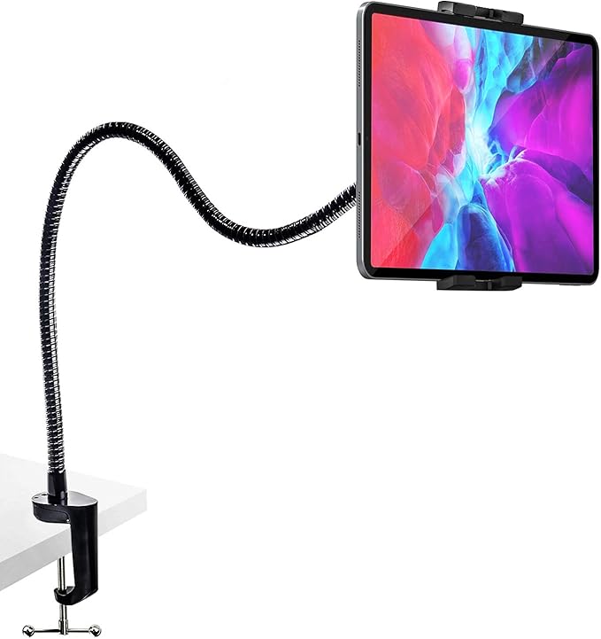 woleyi Gooseneck Tablet Holder Mount, Heavy Duty Desk/Bed Tablet Stand, Flexible Arm Clip for iPad Pro Air Mini, Galaxy Tab/Z Fold, Fire HD, Surface Pro/Go, Switch, iPhone and More 4.7-13" Devices