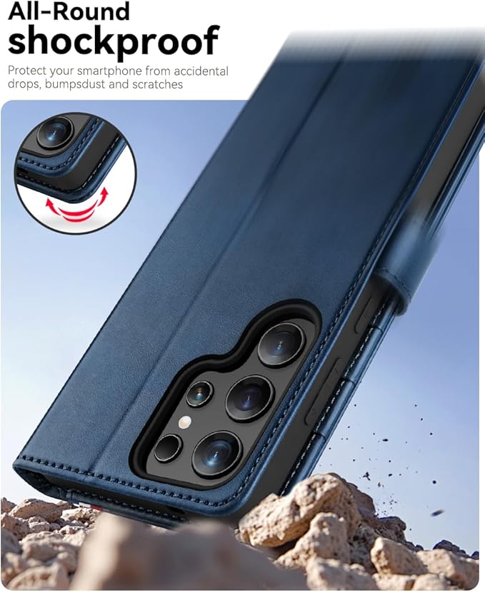 OCASE Compatible with Galaxy S25 Ultra Wallet Case, PU Leather Flip Folio Case with Card Holders RFID Blocking Kickstand [Shockproof TPU Inner Shell] Protective Phone Cover 2025, Spliced Blue