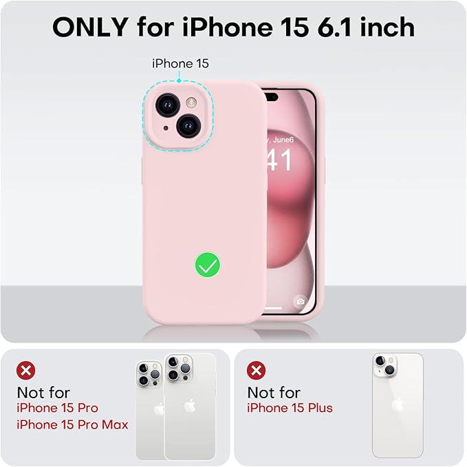 Vooii Compatible with iPhone 15 Case, Upgrade Defender Liquid Silicone, [Enhanced Camera Protection] [Soft Anti-Scratch Microfiber Lining] Shockproof Phone Case for iPhone 15 6.1 inch - Chalk Pink