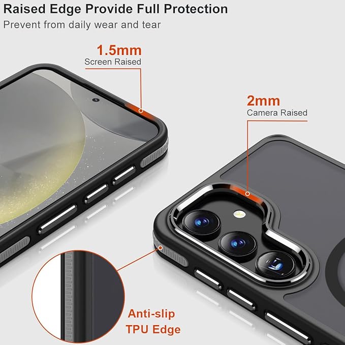 for Samsung Galaxy S25 Case Compatible with Magsafe, Color Hybrid S25 Cover with [Non-Slip Grip] & [Mil-Grade Drop Protection], Slim Translucent Matte Phone Case for Galaxy S25 (Black/Grey)