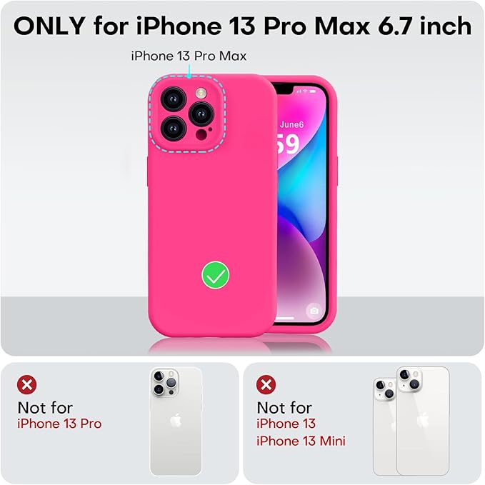 Vooii Compatible with iPhone 13 Pro Max Case, Liquid Silicone Upgrade [Camera Protection] [Soft Anti-Scratch Microfiber Lining] Shockproof Phone Case for iPhone 13 Pro Max 6.7 inch - Hot Pink