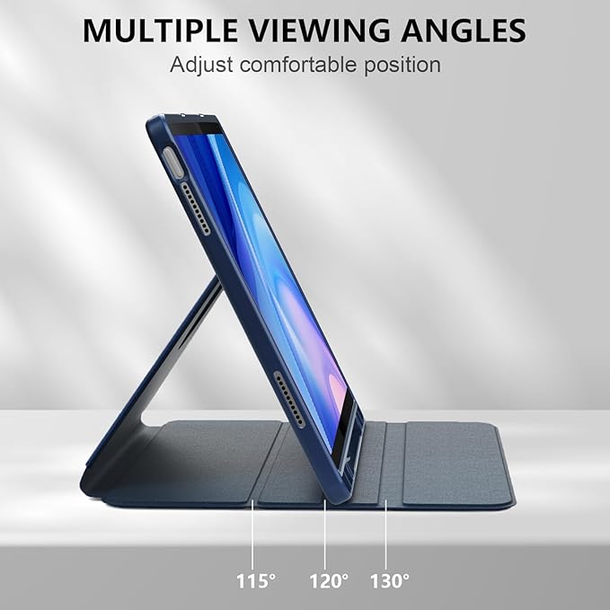 Case for Lenovo Tab P12 12.7 Inch 2023 Tablet,360° Rotating Transparent Back Shell Protective Case with Auto Wake/Sleep Function,Dark Blue