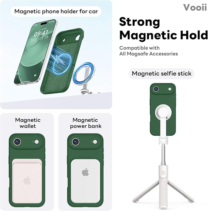 Vooii Magnetic Compatible with iPhone Air Case (Compatible with Magsafe) (Upgraded Camera Protection) Liquid Silicone Shockproof Full Body Protective Phone Cover for Women Men, Green, 6.5"