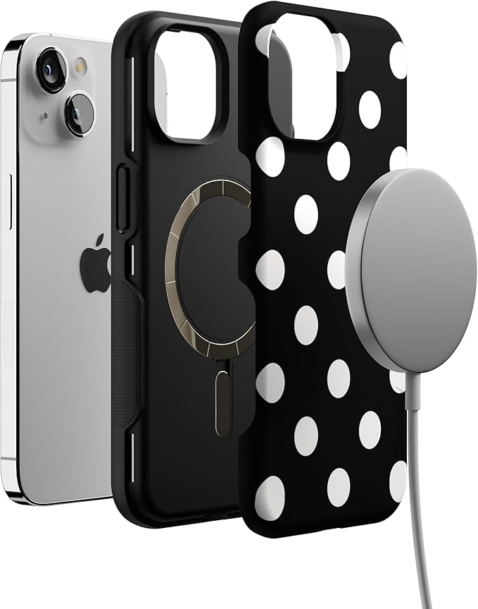 Casely iPhone 14 Case | Polka Dots | High Contrast Design | Compatible with MagSafe | Bold Protective Design