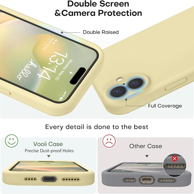 Vooii Compatible with iPhone 16 Case, Liquid Silicone Upgrade [Camera Protection] [Soft Anti-Scratch Microfiber Lining] Shockproof Phone Case for iPhone 16 6.1 inch - Creamy Yellow