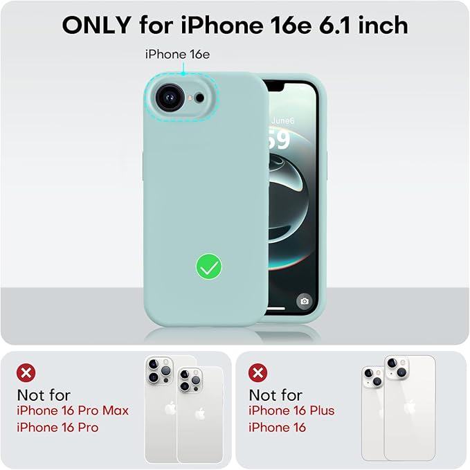 Vooii Compatible with iPhone 16e Case, Liquid Silicone Upgrade [Camera Protection] [Soft Anti-Scratch Microfiber Lining] Shockproof Phone Case for iPhone 16e 6.1 inch - Mint