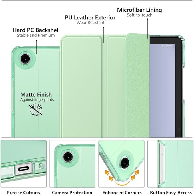 MoKo Case for Galaxy Tab A9+/A9 Plus 11 inch 2023, Slim Stand Protective Smart Cover with Hard PC Translucent Back Shell for Tab A9 Plus Tablet (SM-X210/X216/X218), Auto Wake/Sleep, Green
