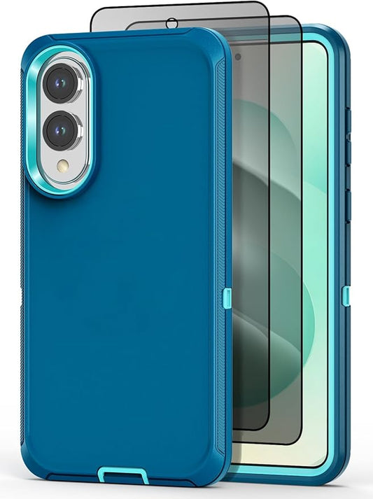 Designed for Samsung Galaxy S25 Edge Case [with Privacy Screen Protector] 3-Layer Full Body Protection Rugged Shockproof Heavy Duty Phone Case Cover, Turquoise