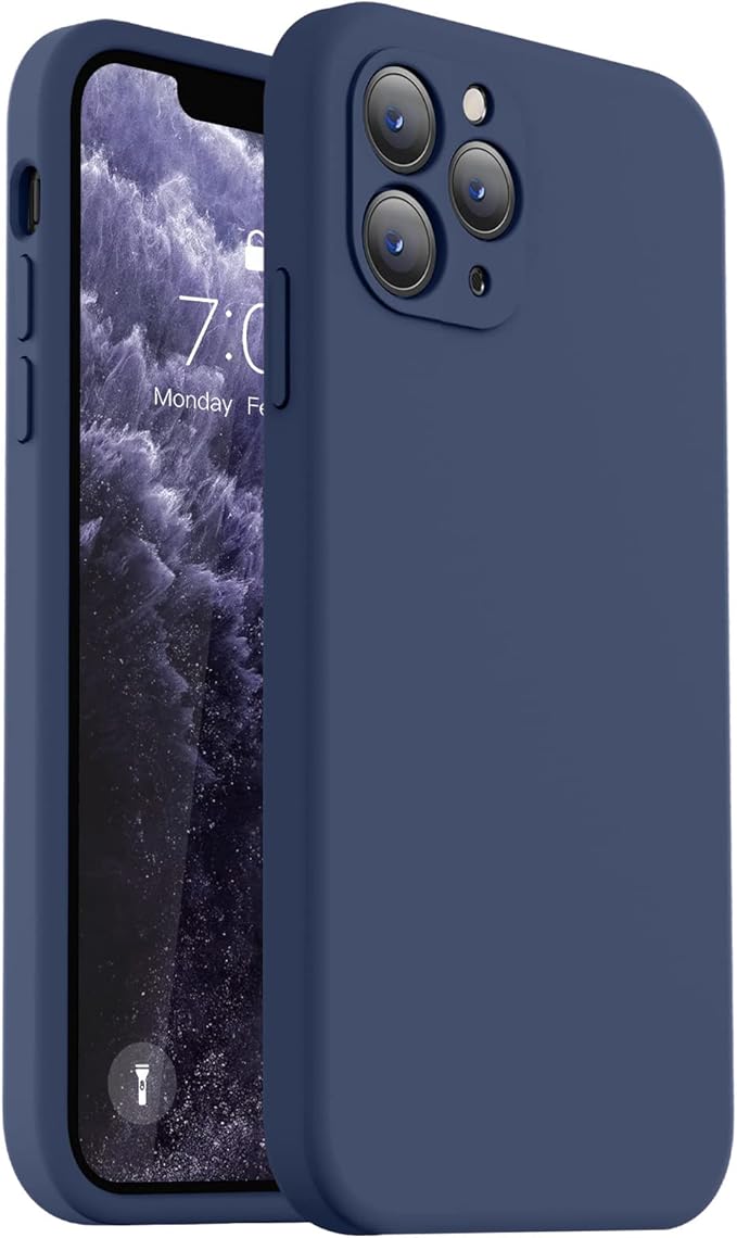 Vooii Compatible with iPhone 11 Pro Max Case, Upgraded Liquid Silicone with [Flat Edges] [Camera Protection] [Soft Anti-Scratch Microfiber Lining] Phone Case for iPhone 11 Pro Max - Navy Blue
