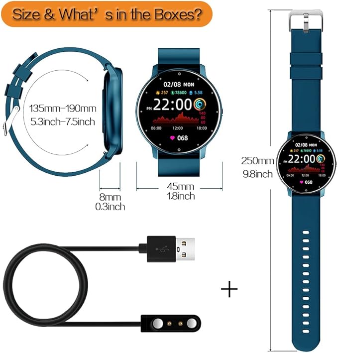 0.3inch Ultra Thin Smart Watch Fitness Tracker Pedometer with Heart Rate, Blood Pressure, Blood Oxygen and Sleep Monitoring Functions, Support Message Synchronization, Multiple OSD Languages