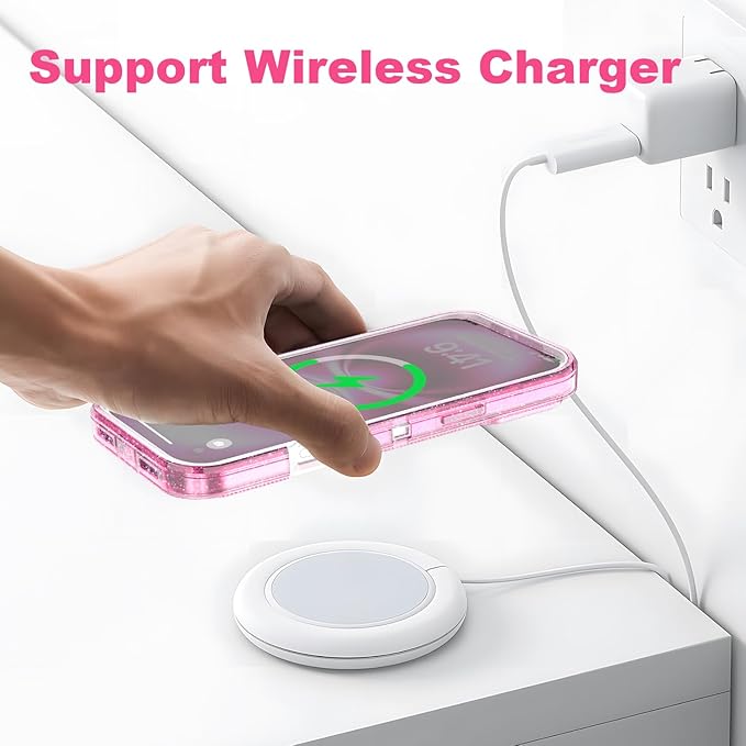 Designed for iPhone 17 Air Case,[Compatible with Magsafe] [Non-Yellowing] [Without Screen Protector] Shockproof/Dust/Drop Proof 3-Layer Full Body Protection Rugged Heavy Duty Cover, Pink Glitter