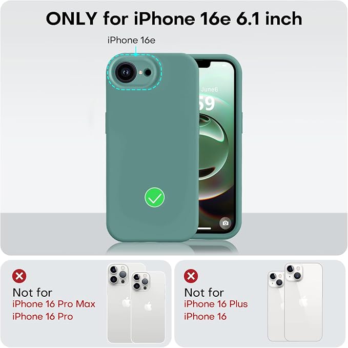 Vooii Compatible with iPhone 16e Case, Liquid Silicone Upgrade [Camera Protection] [Soft Anti-Scratch Microfiber Lining] Shockproof Phone Case for iPhone 16e 6.1 inch - Pine Green