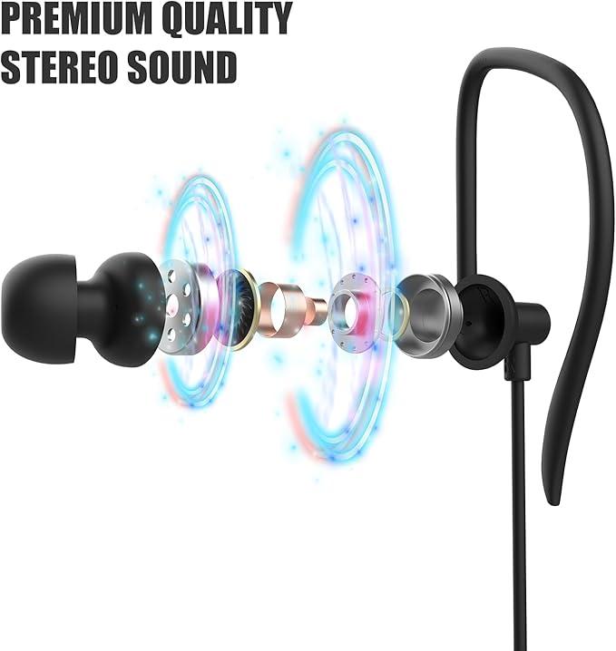 USB C Headphones with Microphone Wired USB C Earphones for Sports and Running Type C Earbuds Hooks Volume Control, Compatible with iPhone 16/15, Samsung, Google and Other Type C Smart Phone, Black