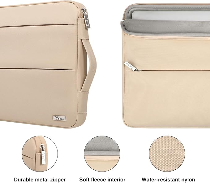 Voova 14 15 Inch Laptop Sleeve Case, Waterproof Computer Bag Cover Compatible with MacBook Air 15 M2/M3/M4 2022-2025, MacBook Pro 15, Hp chromebook 14, 14-15” Dell Lenovo Acer Asus, Apricot